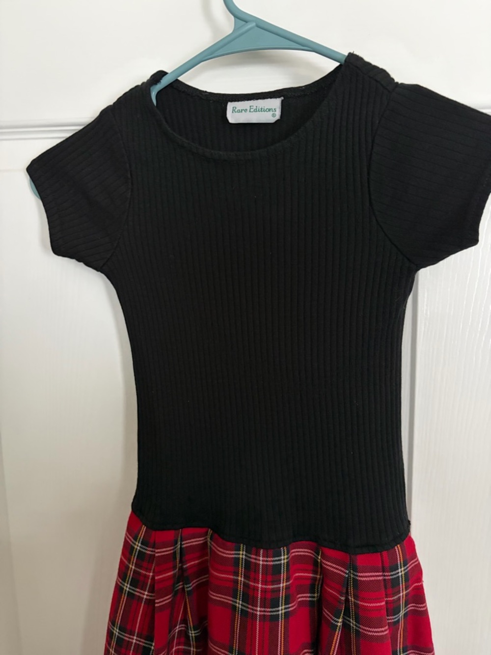 Vintage kids Rare Editions Black Ribbed Top with Red Plaid Skirt